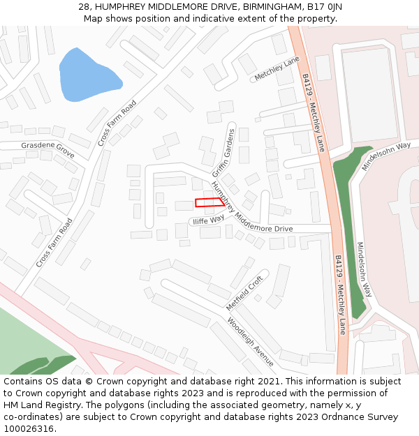 28, HUMPHREY MIDDLEMORE DRIVE, BIRMINGHAM, B17 0JN: Location map and indicative extent of plot