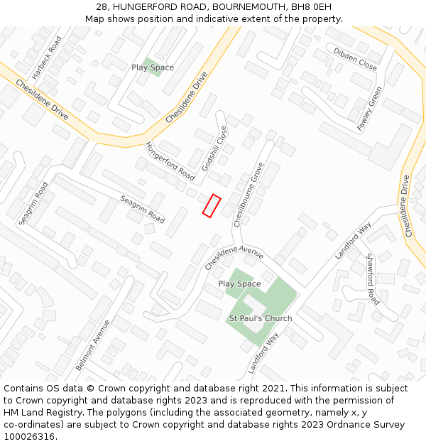 28, HUNGERFORD ROAD, BOURNEMOUTH, BH8 0EH: Location map and indicative extent of plot