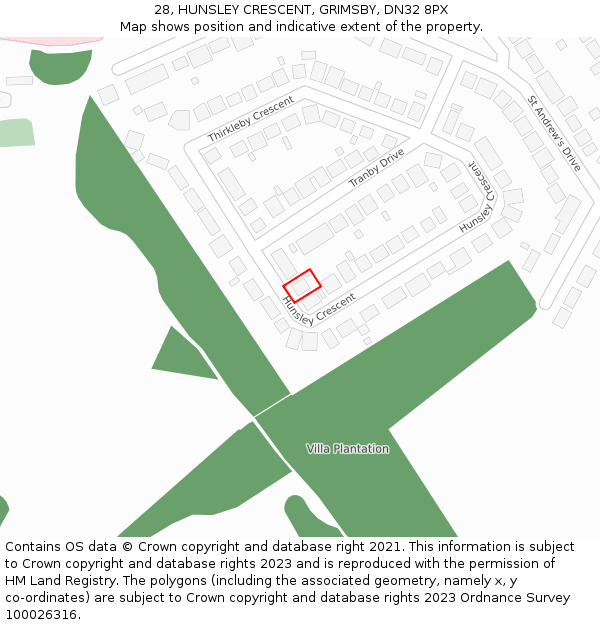 28, HUNSLEY CRESCENT, GRIMSBY, DN32 8PX: Location map and indicative extent of plot