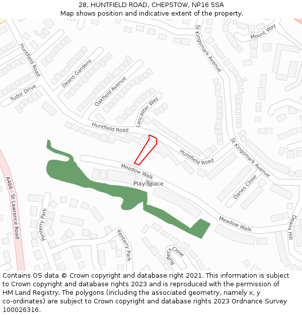 28, HUNTFIELD ROAD, CHEPSTOW, NP16 5SA: Location map and indicative extent of plot