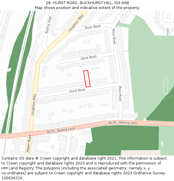 28, HURST ROAD, BUCKHURST HILL, IG9 6AB: Location map and indicative extent of plot
