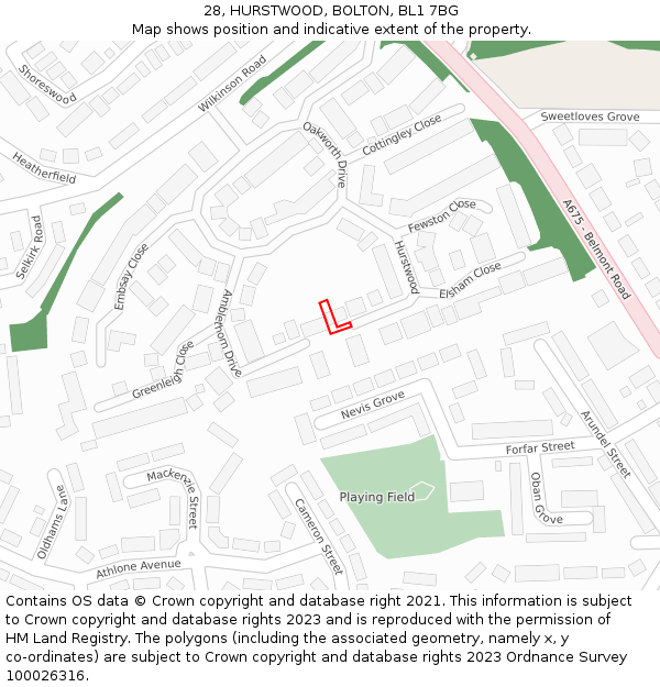 28, HURSTWOOD, BOLTON, BL1 7BG: Location map and indicative extent of plot