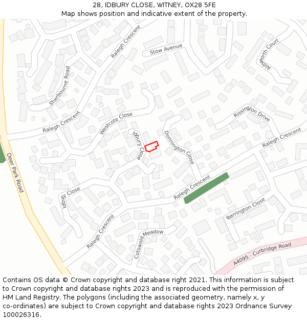 28, IDBURY CLOSE, WITNEY, OX28 5FE: Location map and indicative extent of plot