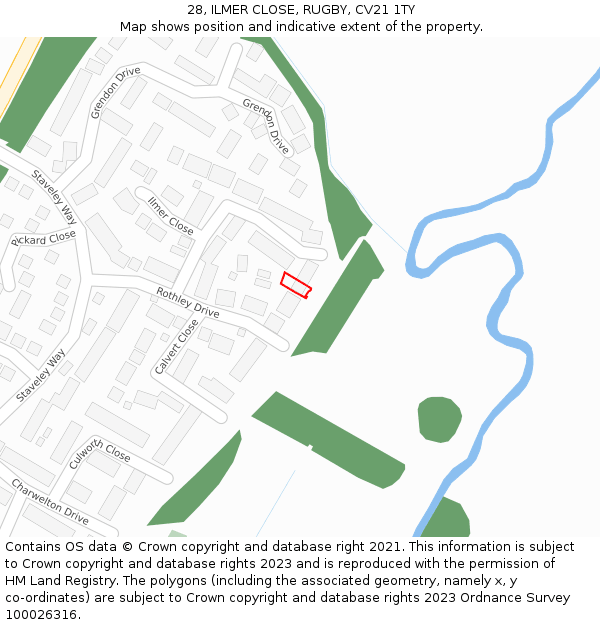 28, ILMER CLOSE, RUGBY, CV21 1TY: Location map and indicative extent of plot