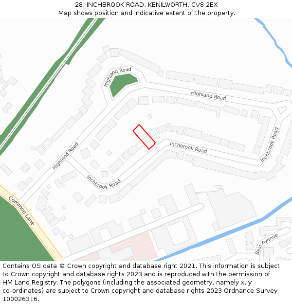 28, INCHBROOK ROAD, KENILWORTH, CV8 2EX: Location map and indicative extent of plot