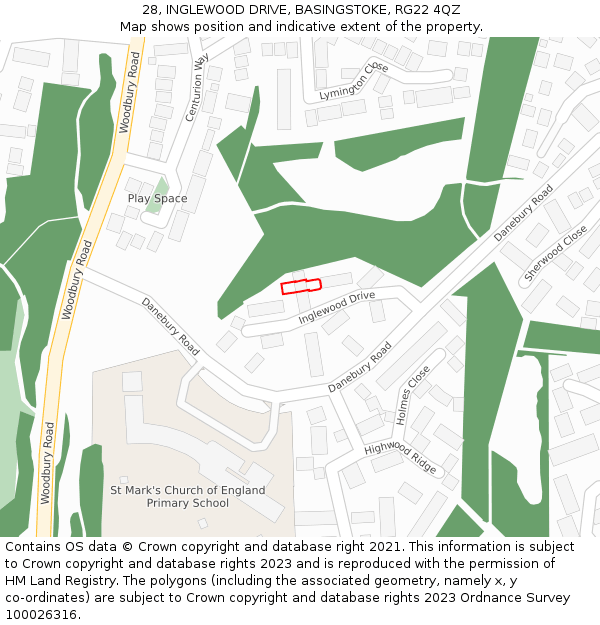 28, INGLEWOOD DRIVE, BASINGSTOKE, RG22 4QZ: Location map and indicative extent of plot