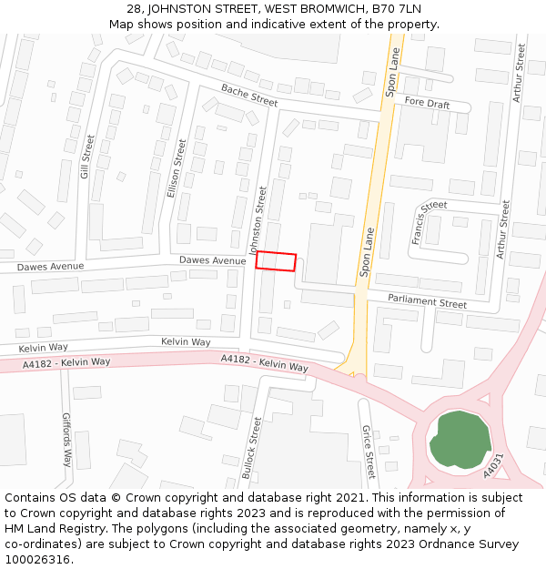 28, JOHNSTON STREET, WEST BROMWICH, B70 7LN: Location map and indicative extent of plot