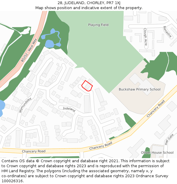 28, JUDELAND, CHORLEY, PR7 1XJ: Location map and indicative extent of plot