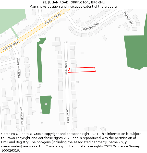 28, JULIAN ROAD, ORPINGTON, BR6 6HU: Location map and indicative extent of plot