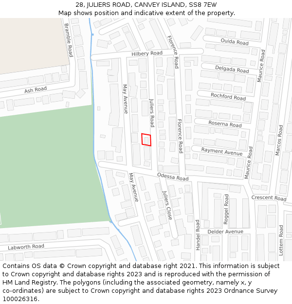 28, JULIERS ROAD, CANVEY ISLAND, SS8 7EW: Location map and indicative extent of plot