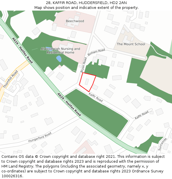 28, KAFFIR ROAD, HUDDERSFIELD, HD2 2AN: Location map and indicative extent of plot