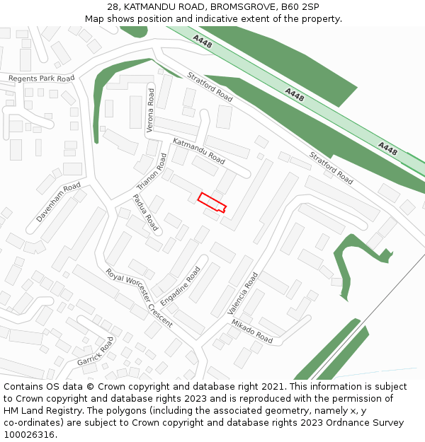 28, KATMANDU ROAD, BROMSGROVE, B60 2SP: Location map and indicative extent of plot