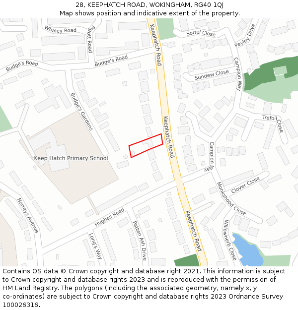 28, KEEPHATCH ROAD, WOKINGHAM, RG40 1QJ: Location map and indicative extent of plot