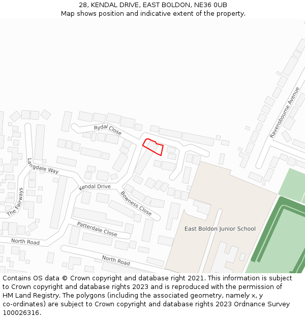 28, KENDAL DRIVE, EAST BOLDON, NE36 0UB: Location map and indicative extent of plot