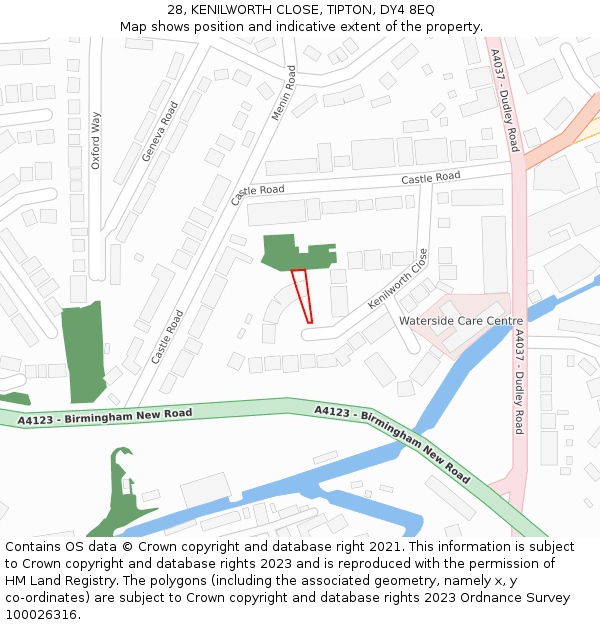 28, KENILWORTH CLOSE, TIPTON, DY4 8EQ: Location map and indicative extent of plot