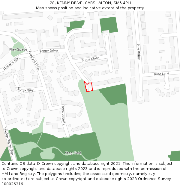 28, KENNY DRIVE, CARSHALTON, SM5 4PH: Location map and indicative extent of plot