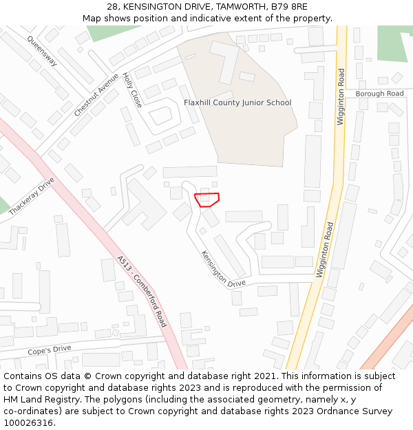28, KENSINGTON DRIVE, TAMWORTH, B79 8RE: Location map and indicative extent of plot