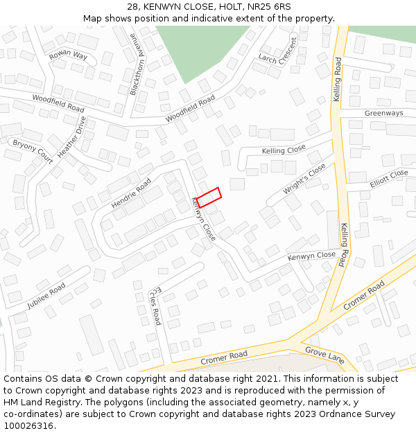 28, KENWYN CLOSE, HOLT, NR25 6RS: Location map and indicative extent of plot