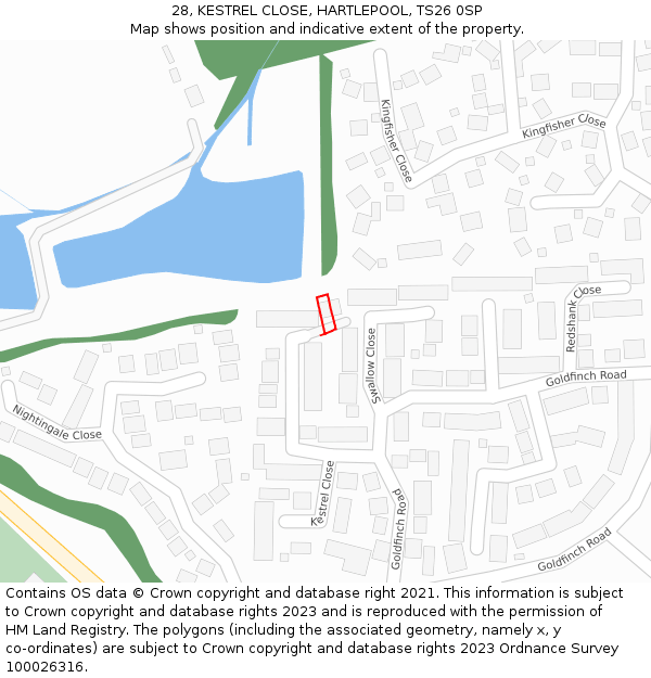 28, KESTREL CLOSE, HARTLEPOOL, TS26 0SP: Location map and indicative extent of plot