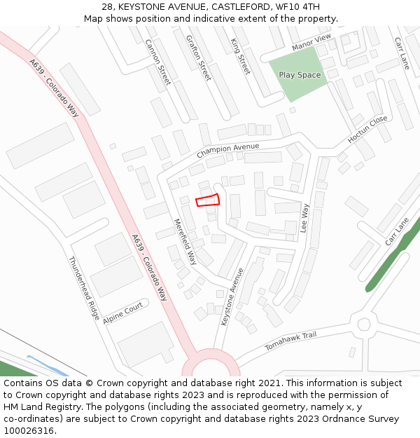 28, KEYSTONE AVENUE, CASTLEFORD, WF10 4TH: Location map and indicative extent of plot