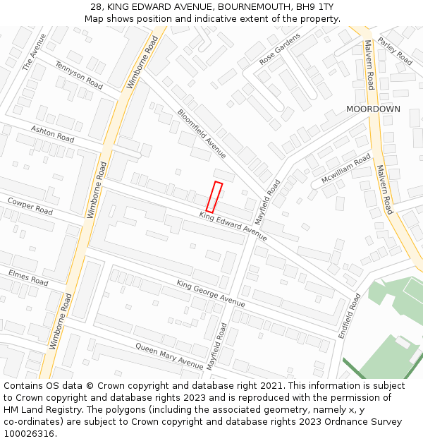 28, KING EDWARD AVENUE, BOURNEMOUTH, BH9 1TY: Location map and indicative extent of plot