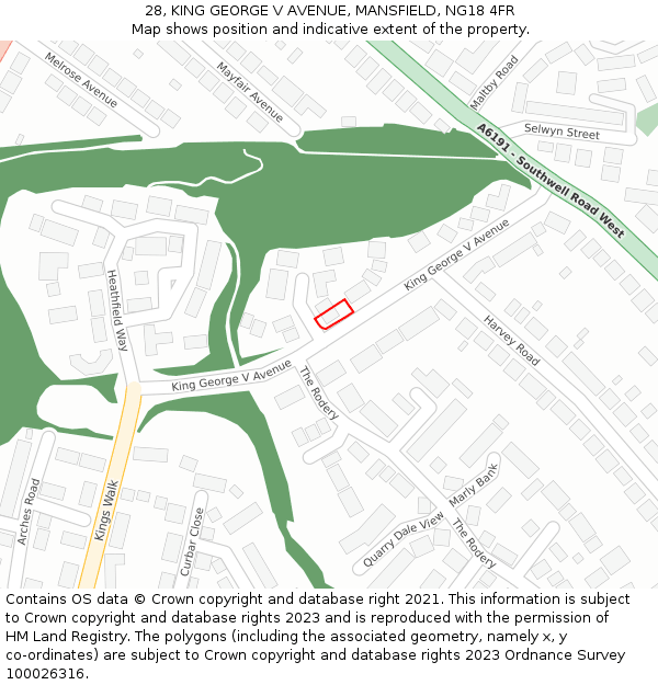 28, KING GEORGE V AVENUE, MANSFIELD, NG18 4FR: Location map and indicative extent of plot