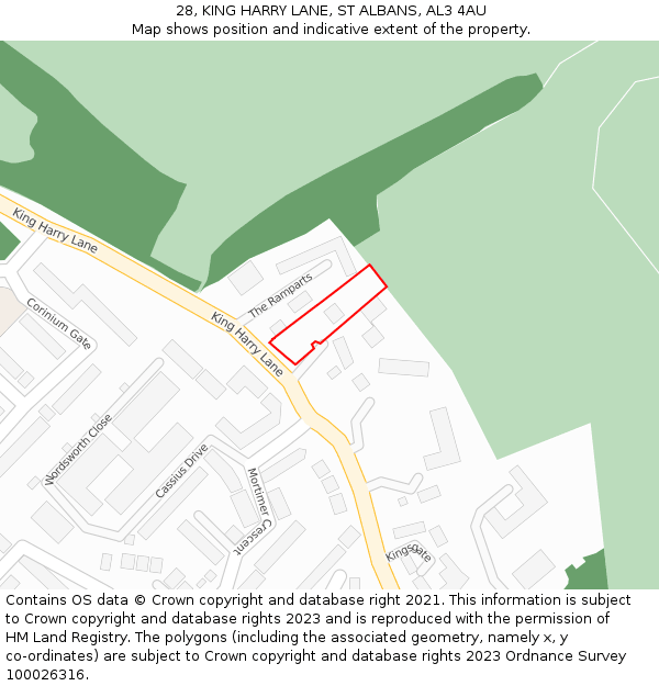 28, KING HARRY LANE, ST ALBANS, AL3 4AU: Location map and indicative extent of plot