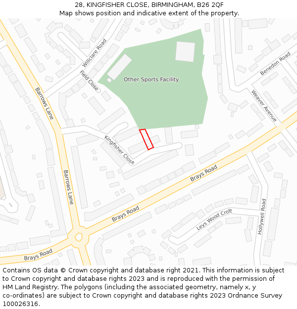 28, KINGFISHER CLOSE, BIRMINGHAM, B26 2QF: Location map and indicative extent of plot