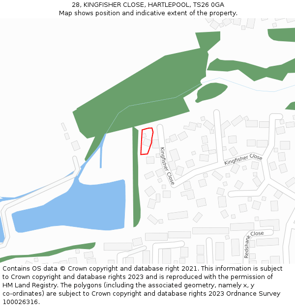 28, KINGFISHER CLOSE, HARTLEPOOL, TS26 0GA: Location map and indicative extent of plot