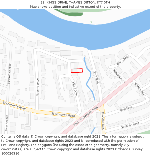 28, KINGS DRIVE, THAMES DITTON, KT7 0TH: Location map and indicative extent of plot