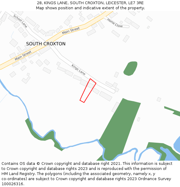 28, KINGS LANE, SOUTH CROXTON, LEICESTER, LE7 3RE: Location map and indicative extent of plot