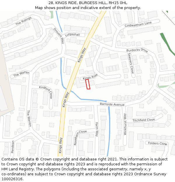 28, KINGS RIDE, BURGESS HILL, RH15 0HL: Location map and indicative extent of plot