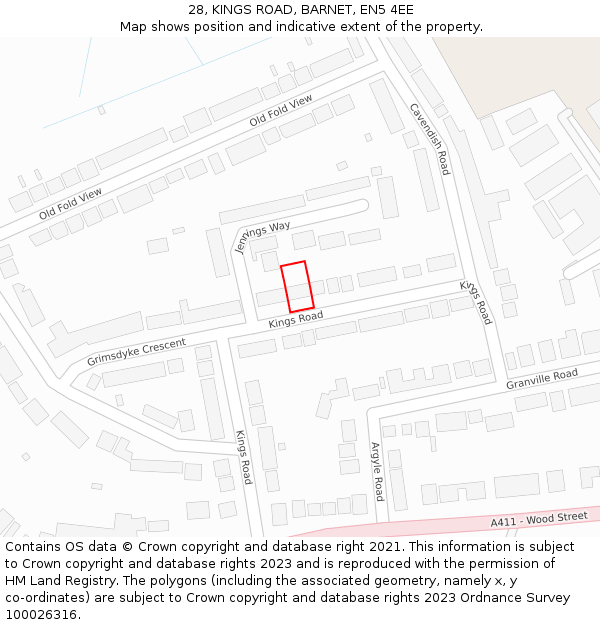 28, KINGS ROAD, BARNET, EN5 4EE: Location map and indicative extent of plot