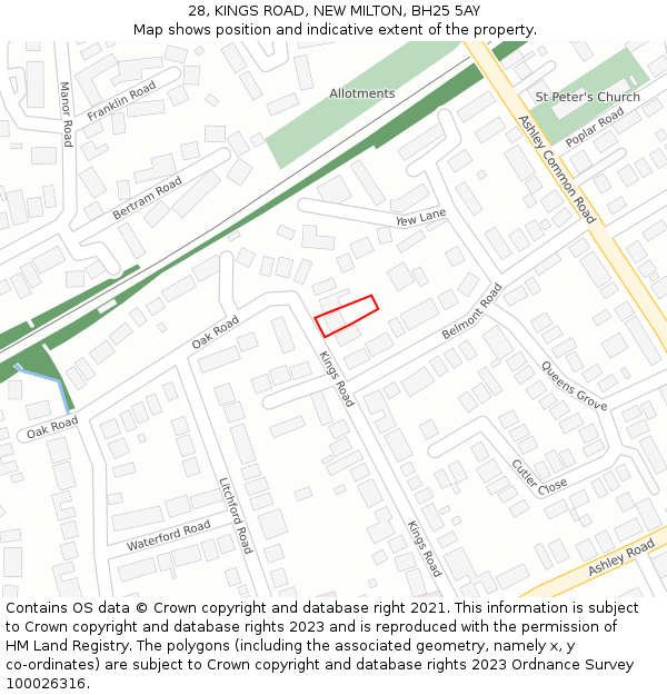 28, KINGS ROAD, NEW MILTON, BH25 5AY: Location map and indicative extent of plot