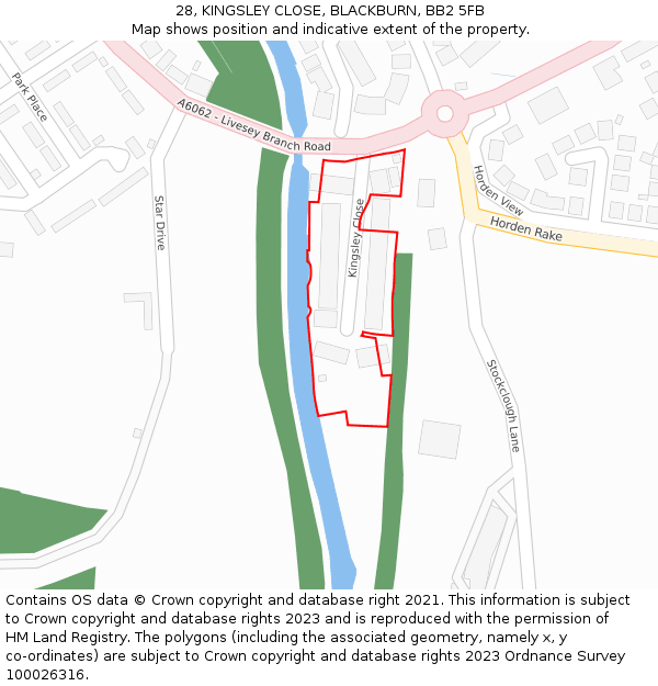 28, KINGSLEY CLOSE, BLACKBURN, BB2 5FB: Location map and indicative extent of plot
