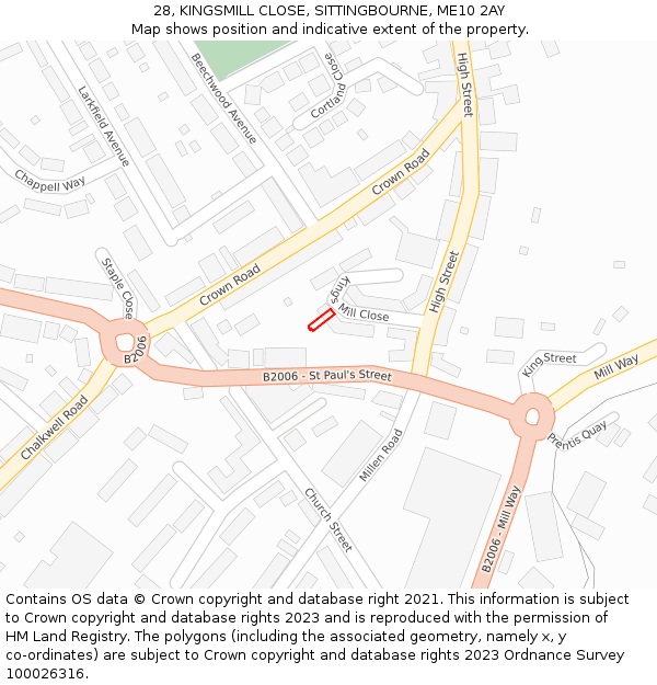 28, KINGSMILL CLOSE, SITTINGBOURNE, ME10 2AY: Location map and indicative extent of plot