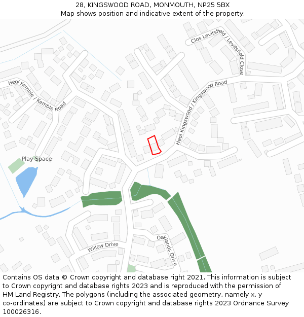 28, KINGSWOOD ROAD, MONMOUTH, NP25 5BX: Location map and indicative extent of plot