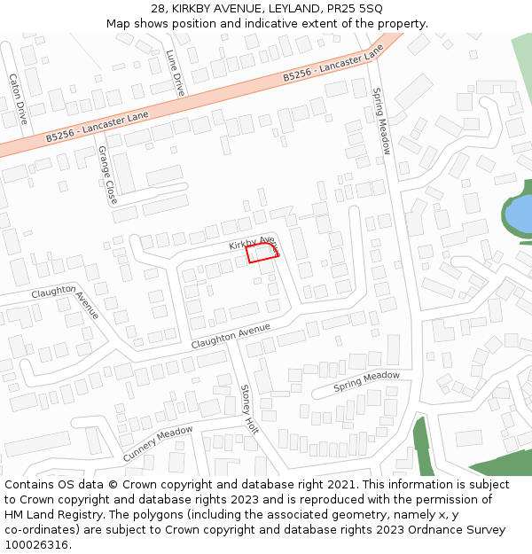 28, KIRKBY AVENUE, LEYLAND, PR25 5SQ: Location map and indicative extent of plot