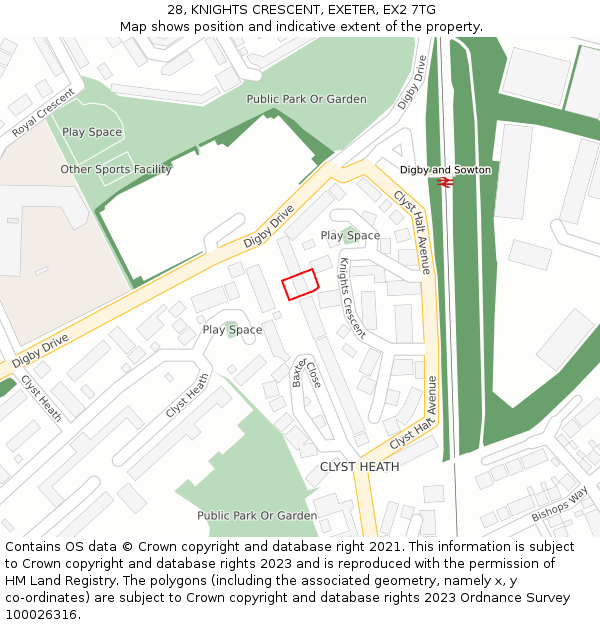 28, KNIGHTS CRESCENT, EXETER, EX2 7TG: Location map and indicative extent of plot