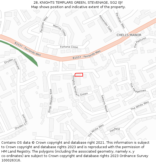 28, KNIGHTS TEMPLARS GREEN, STEVENAGE, SG2 0JY: Location map and indicative extent of plot