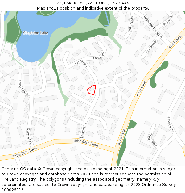 28, LAKEMEAD, ASHFORD, TN23 4XX: Location map and indicative extent of plot