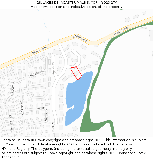 28, LAKESIDE, ACASTER MALBIS, YORK, YO23 2TY: Location map and indicative extent of plot