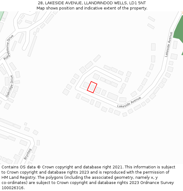 28, LAKESIDE AVENUE, LLANDRINDOD WELLS, LD1 5NT: Location map and indicative extent of plot