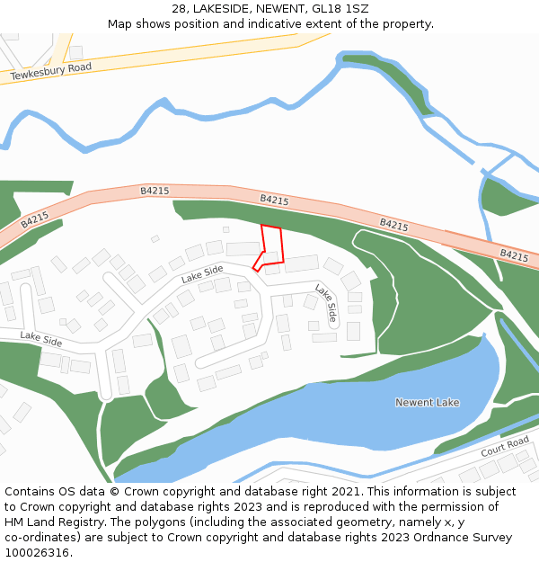 28, LAKESIDE, NEWENT, GL18 1SZ: Location map and indicative extent of plot