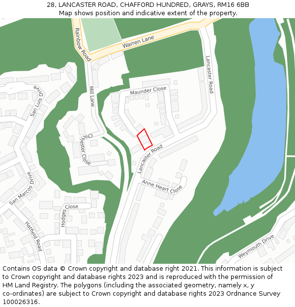 28, LANCASTER ROAD, CHAFFORD HUNDRED, GRAYS, RM16 6BB: Location map and indicative extent of plot