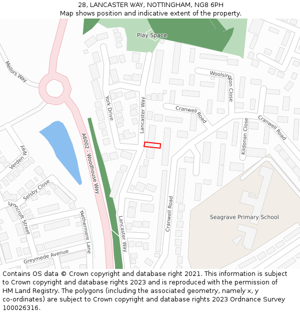 28, LANCASTER WAY, NOTTINGHAM, NG8 6PH: Location map and indicative extent of plot