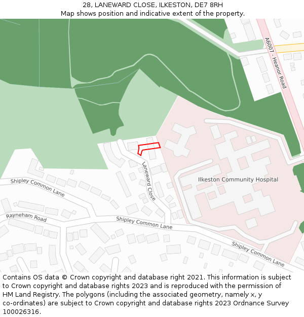 28, LANEWARD CLOSE, ILKESTON, DE7 8RH: Location map and indicative extent of plot