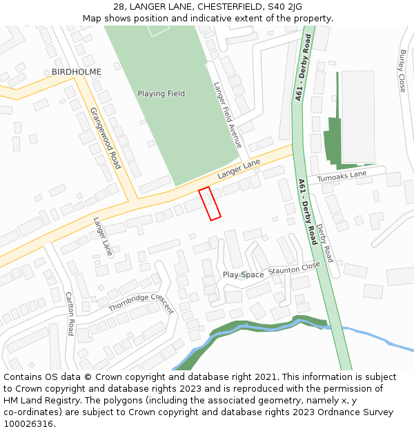 28, LANGER LANE, CHESTERFIELD, S40 2JG: Location map and indicative extent of plot