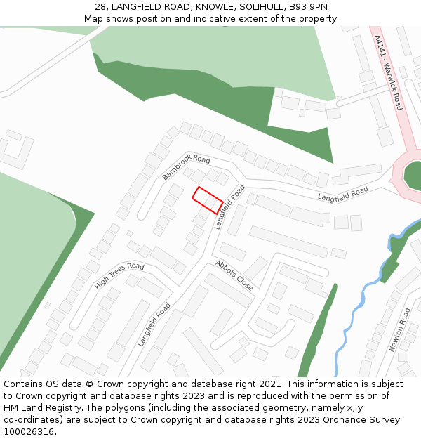 28, LANGFIELD ROAD, KNOWLE, SOLIHULL, B93 9PN: Location map and indicative extent of plot