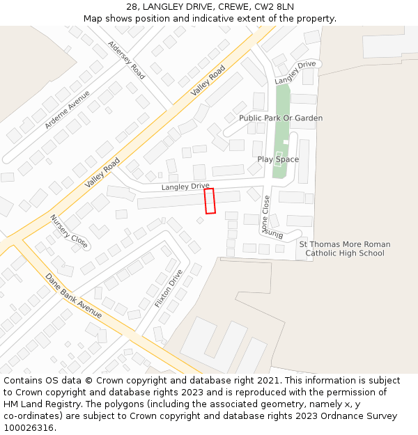 28, LANGLEY DRIVE, CREWE, CW2 8LN: Location map and indicative extent of plot